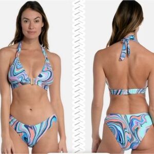 La Blanca Crystal Cove Shirred Strap Top with Shirred Hipster Bikini. Size 16